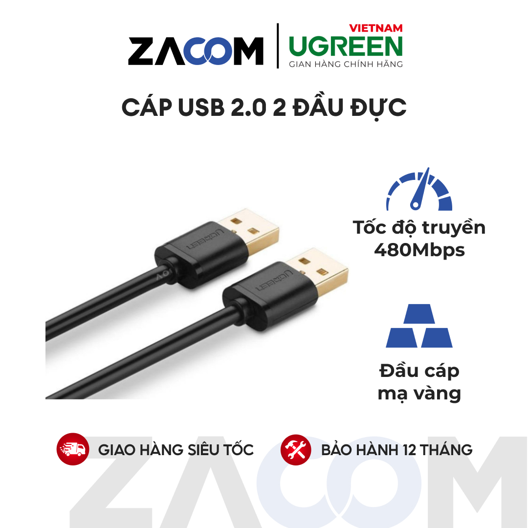 Dây usb 2.0 mạ vàng dài 1m ugreen us102 10309