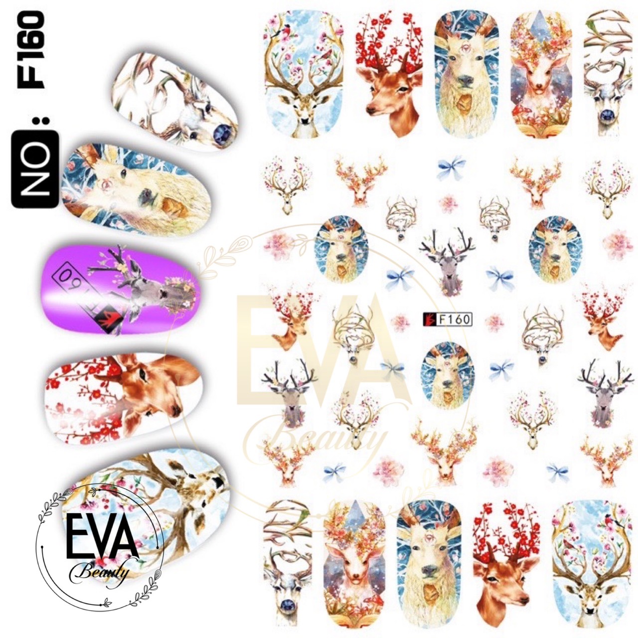 [HCM]Decal Dán Móng Tay 3D Nail Sticker Hoạ Tiết Hoạt Hình Tuần Lộc hoa Reindeer F160