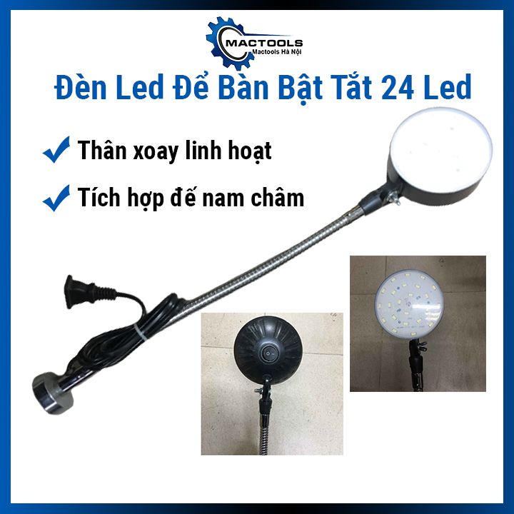 Đèn led để bàn bật/tắt 24 led RGB thân xoay gập linh hoạt tích hợp đế nam châm dùng cho cơ khí