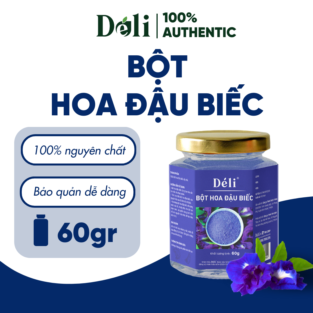 Bột hoa đậu biếc Déli - 60gr - 100% nguyên chất - dễ sử dụng, bảo quản