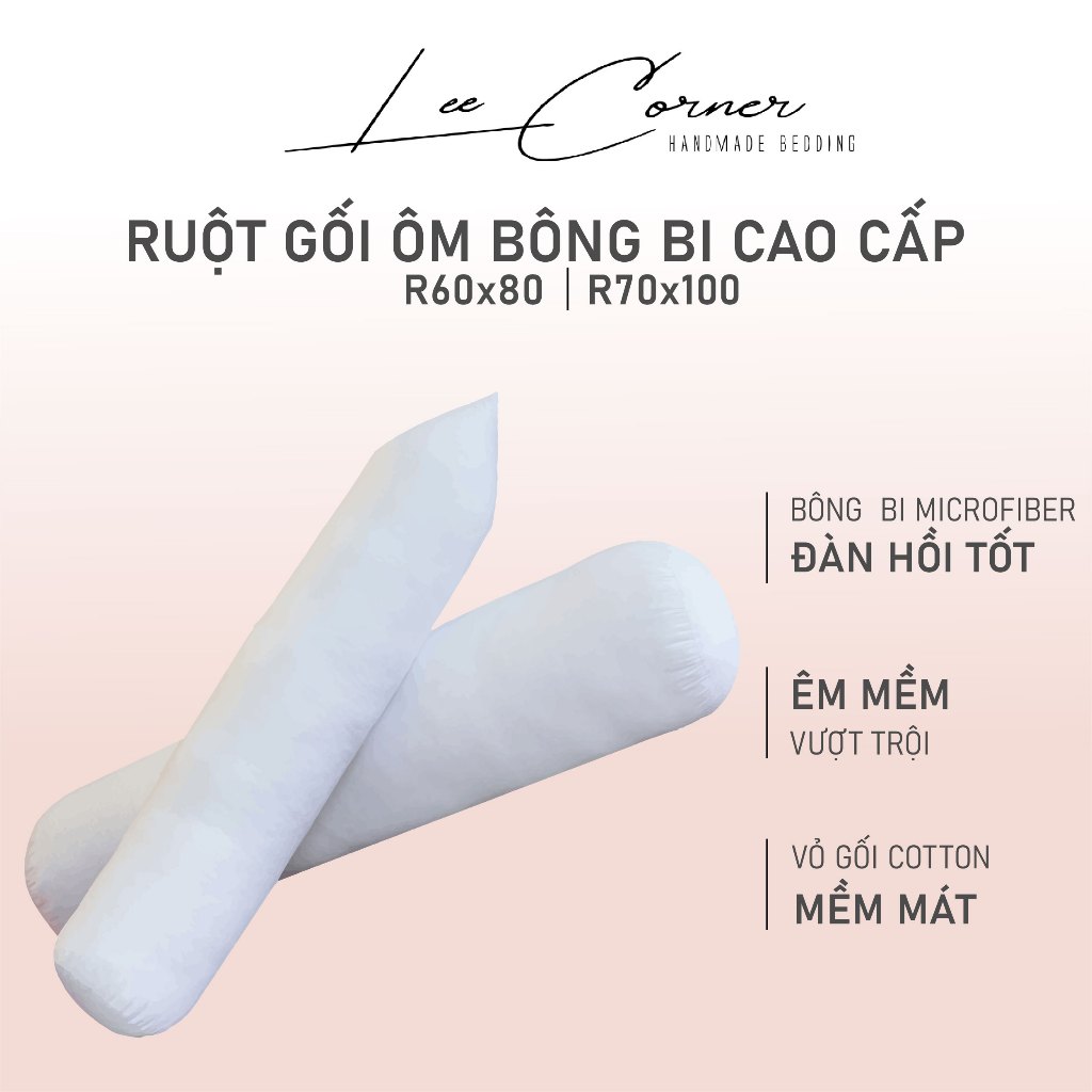 Ruột gối ôm bông bi microfiber cao cấp lee corner, kích thước 60x80cm và 70x100cm