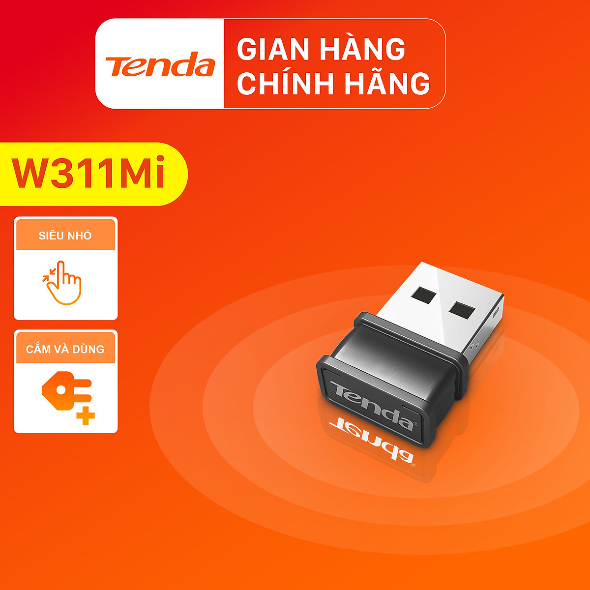 USB thu wifi mini dành cho laptop, PC nhỏ gọn Tenda W311i 2024
