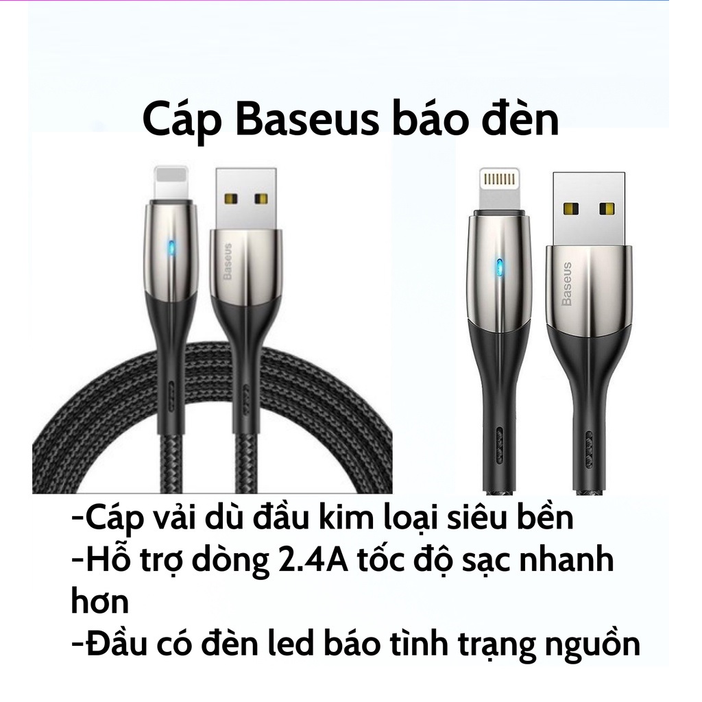 Cáp sạc Baseus Horizontal Data Lightning cho iPhone/ iPad sạc nhanh 2.4A truyền dữ liệu 480Mbps