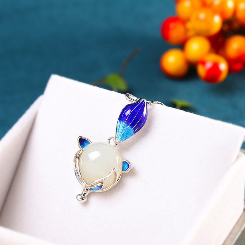 Vc091 mặt vòng cổ hồ ly ngọc bích trắng