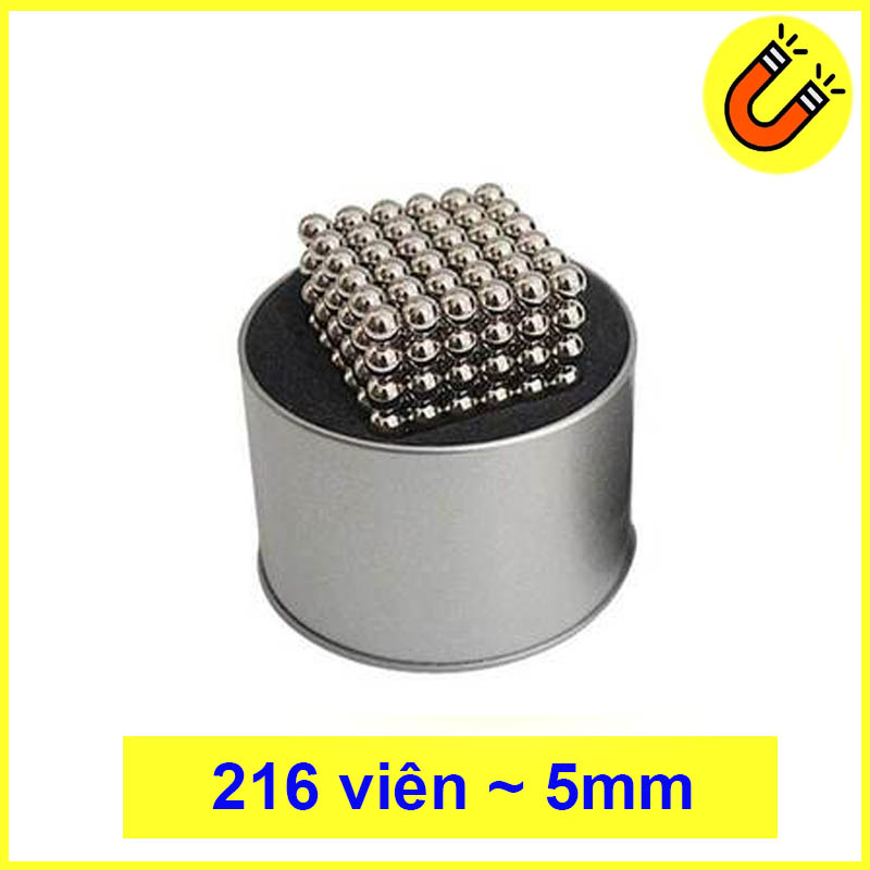 Bộ bi nam châm xếp hình thông minh loại 5mm màu bạc bộ 216 viên