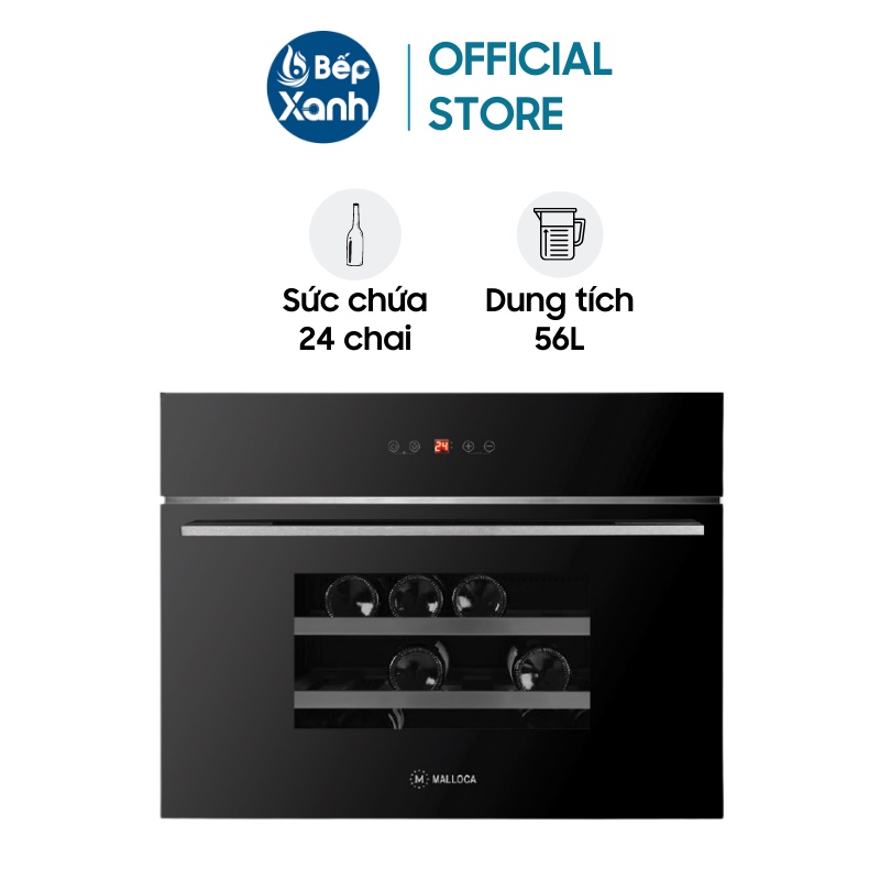 Tủ Rượu Bảo Quản Âm Tủ Malloca MWC 24CP 56L - Sức Chứa 24 Chai - Cửa Kính 2 Lớp Chống Tia UV - Đèn Chiếu Sáng Xanh - Khoá An Toàn - Hệ Thống Ray Trượt 3 Tầng - Hàng Chính Hãng
