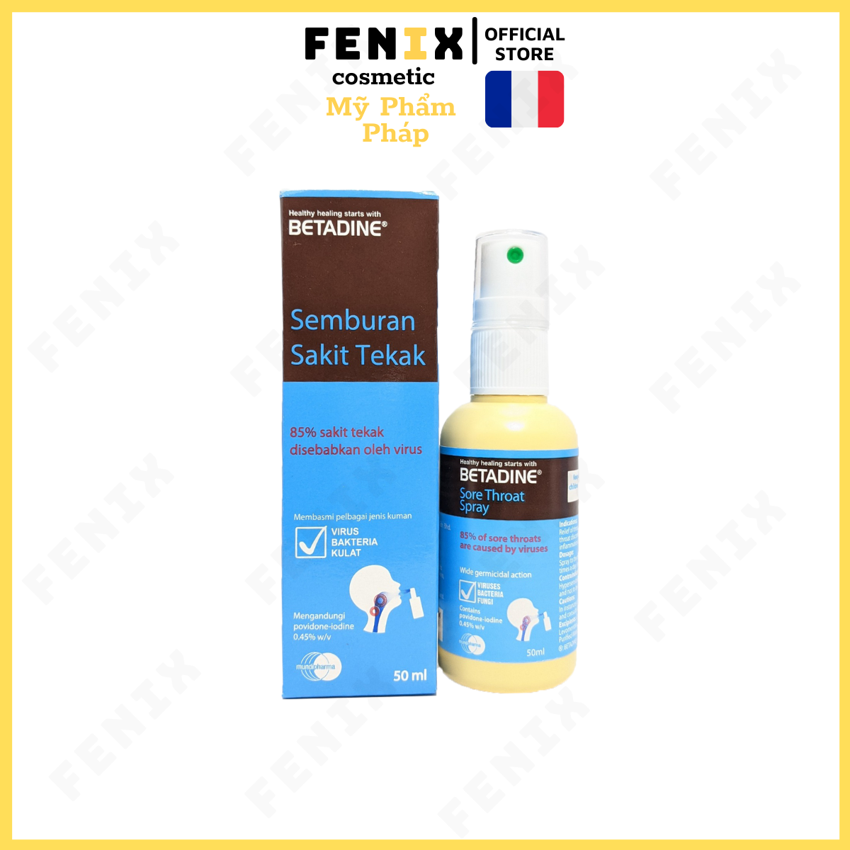 Xịt miệng và họng Betadine spray 50ml - Giảm Đau Rát Họng, Ho Khan, Hỗ Trợ Dứt Điểm Viêm Họng