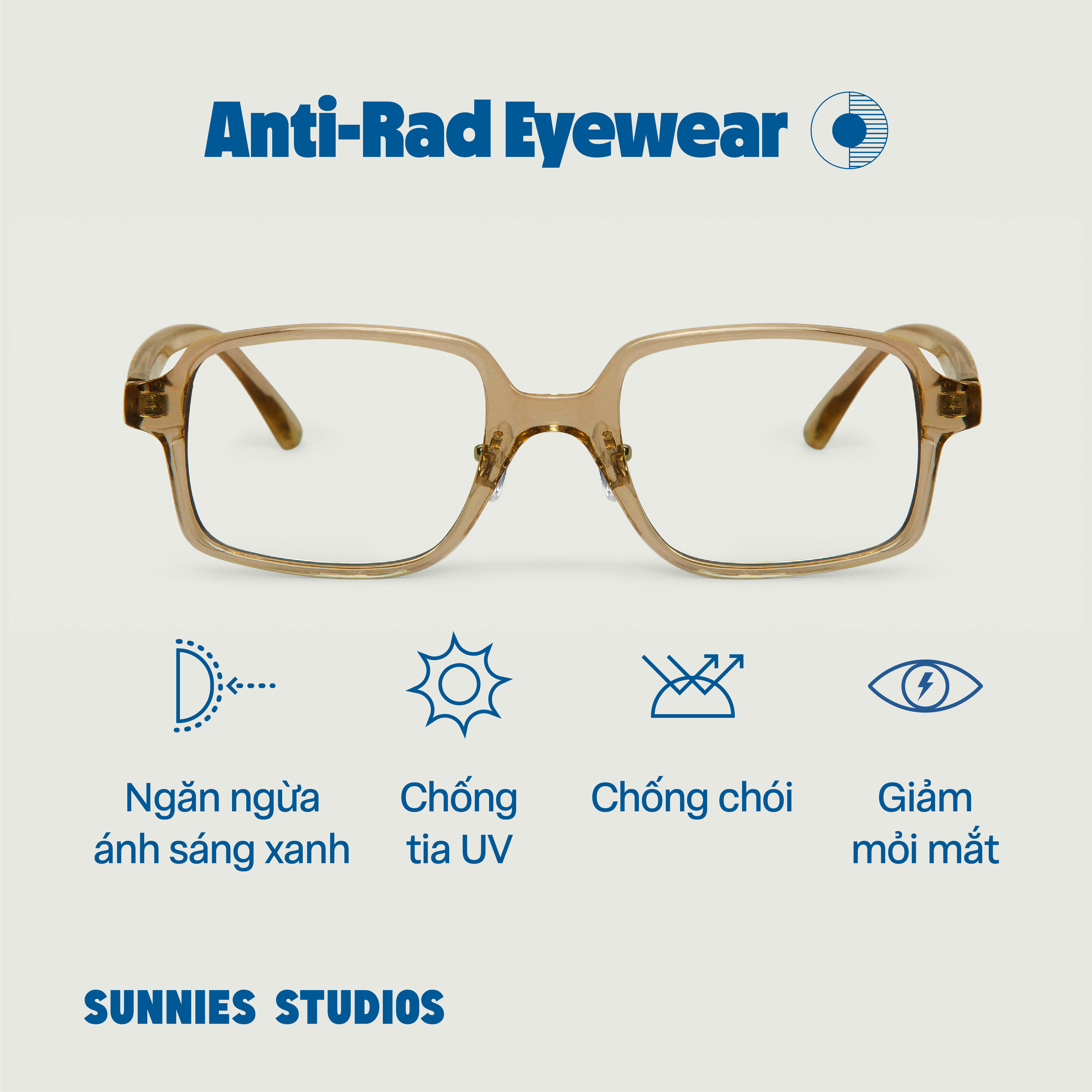 Kính Sunnies Studios Chống Ánh Sáng Xanh Gọng Vuông Idris Manuka