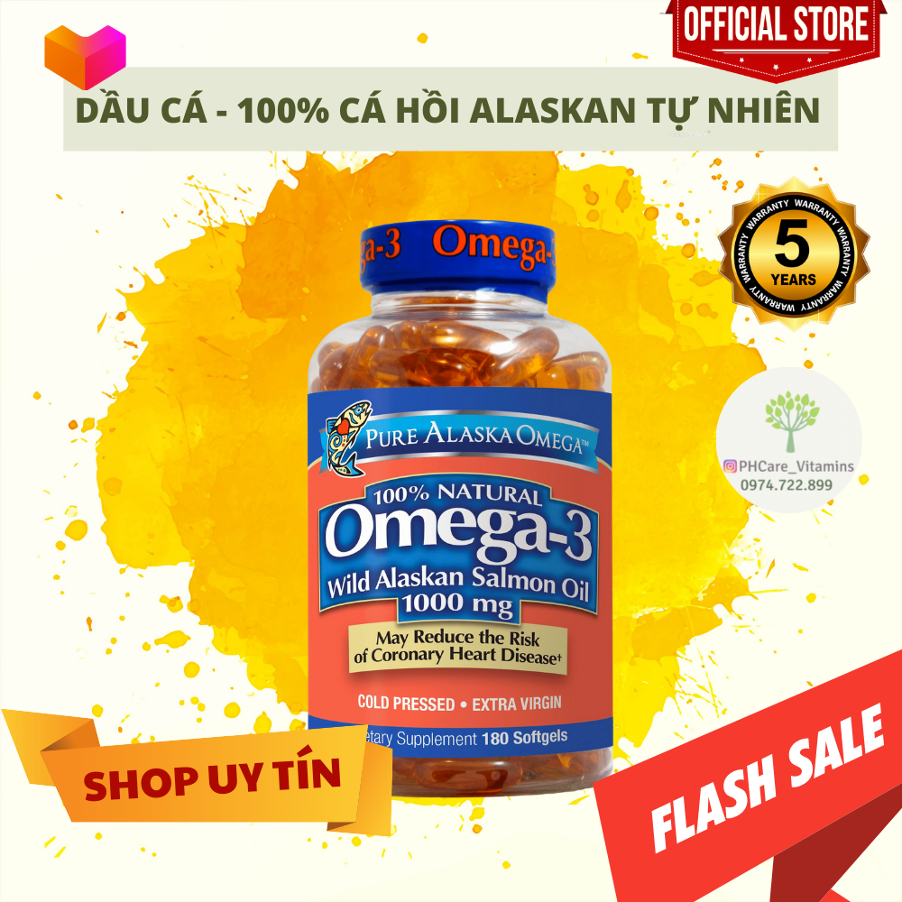 Viên dầu cá hồi pure alaska omega-3 wild salmon oil 1000mg 210 viên của mỹ