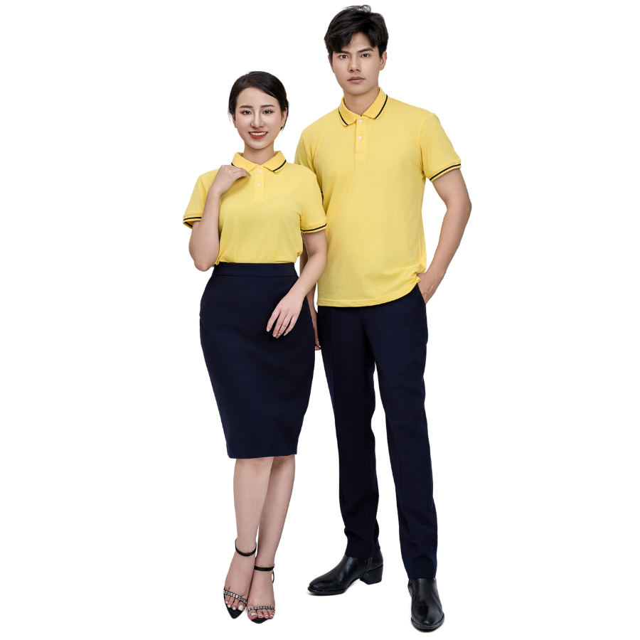 Áo Polo Vải Cá Sấu Có Cổ Màu Vàng Nam/Nữ Thương Hiệu FMF Đồng Phục Hội Nhóm Công Ty