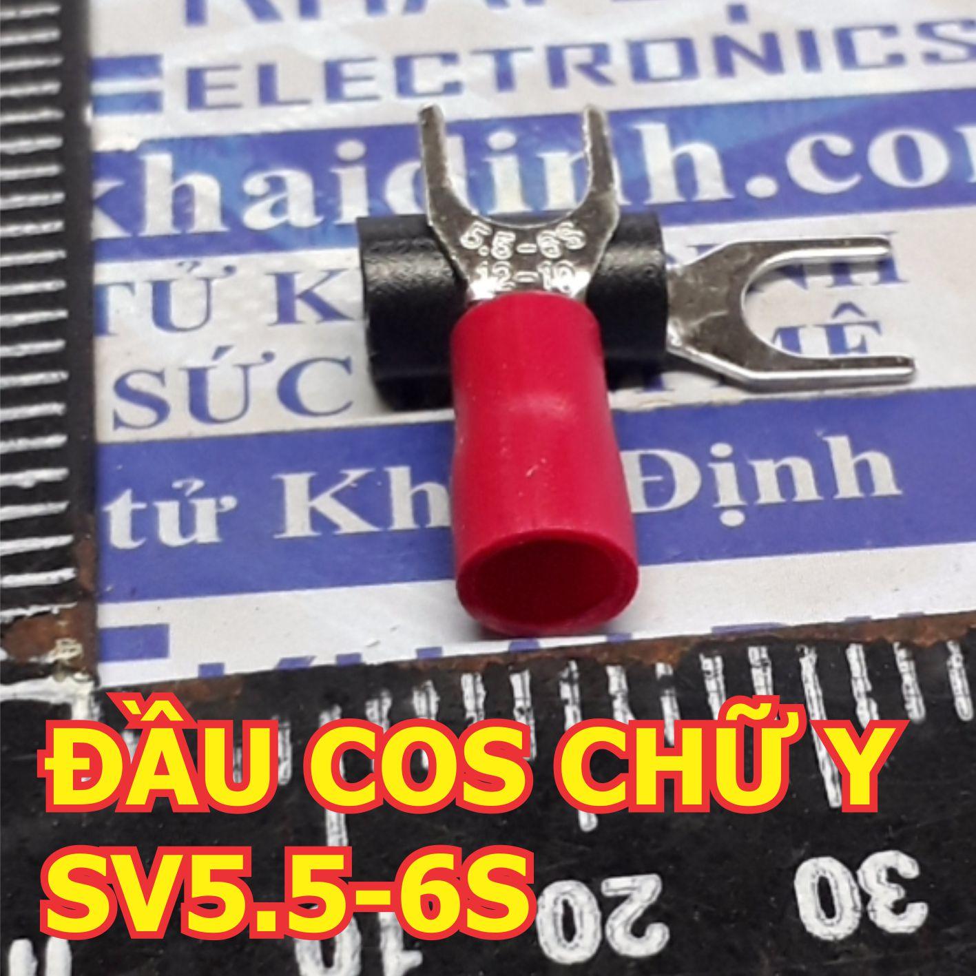 ĐẦU COS CHẺ BỌC NHỰA, cos chữ Y SV5.5-6U, dây 4-6mm, lỗ ốc M6, màu đen/đỏ (gói 50 cái) kde5587