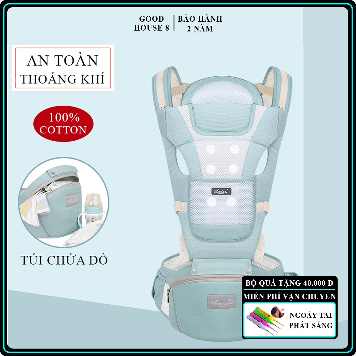 Địu em bé sơ sinh thoáng khí 4 tư thế. Địu trẻ em đa chức năng, Có thể bế trẻ ở nhiều tư thế khác nhau. Chất liệu vải sợi cotton mềm mại, êm ái, thoáng mát và thấm hút mồ hôi