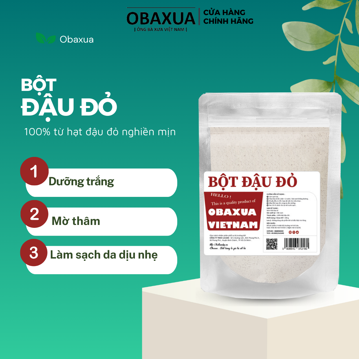 Bột Đậu Đỏ hữu cơ OBAXUA [ 75Gr 500Gr] - Dùng đắp mặt và dưỡng trắng toàn thân làm sạch sâu mặt nạ dưỡng da giúp da trắng mịn màng hiệu quả