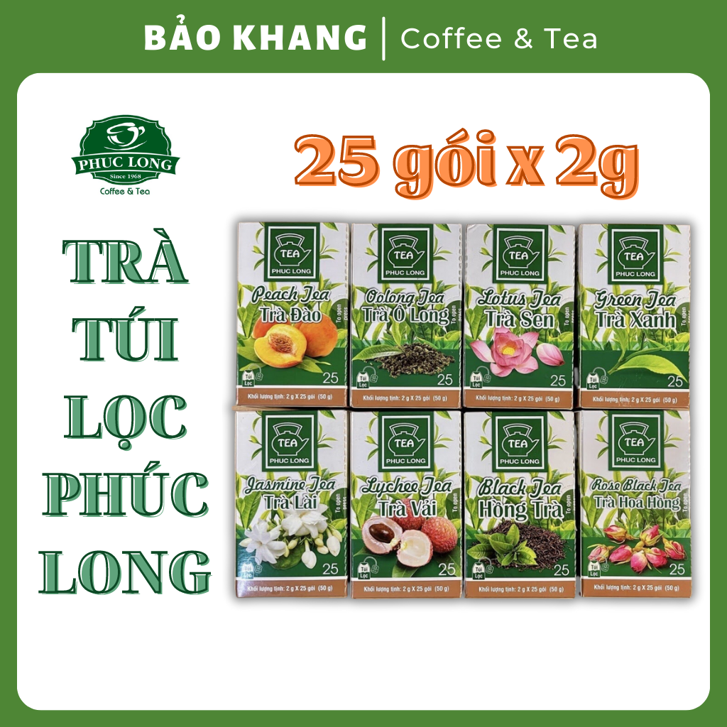 Trà Túi Lọc Phúc Long 25 gói x 2g Đủ Vị - Bảo Khang Coffee & Tea