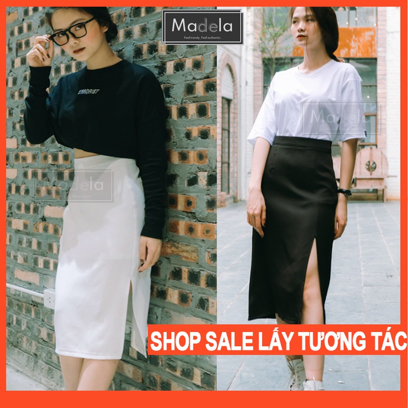 Chân Váy Chữ A Dài xẻ tà MADELA phong cách ulzzang Hàn Quốc, Váy Dài Xẻ Tà Chữ A Công Sở - CVAD03