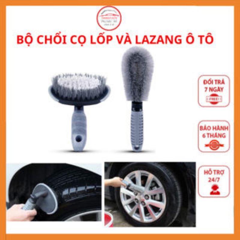 Combo bộ chổi chà cọ lốp và lazang ô tô xe hơi xe máy chuyên nghiệp - Bàn chải rửa vệ sinh lốp vành ô tô xe máy