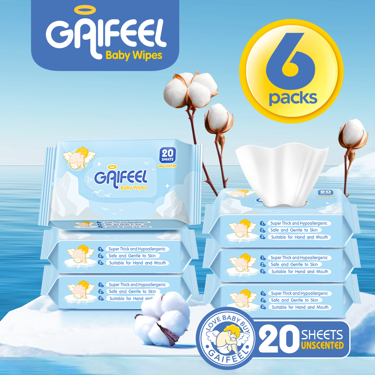Gaifeel baby wet wipes mini wet tissue baby wipes x 6 packs