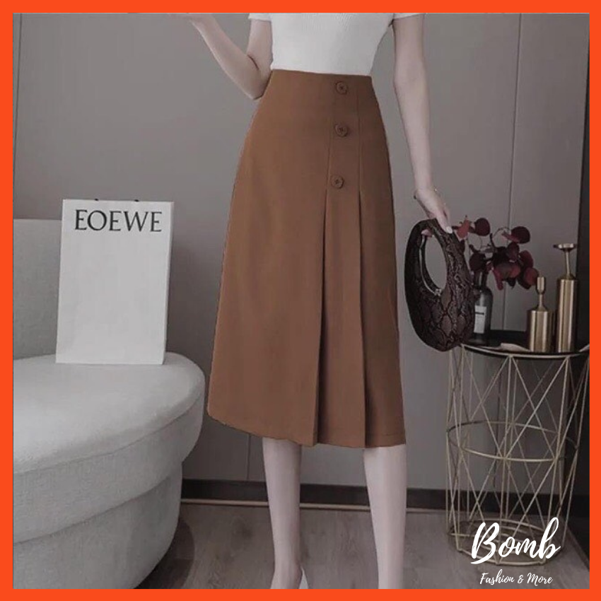 Có VIDEO - Chân váy Midi 3 cúc dáng dài cực xinh, chân váy dáng dài xếp ly chất vải tuyết mưa cực đẹp