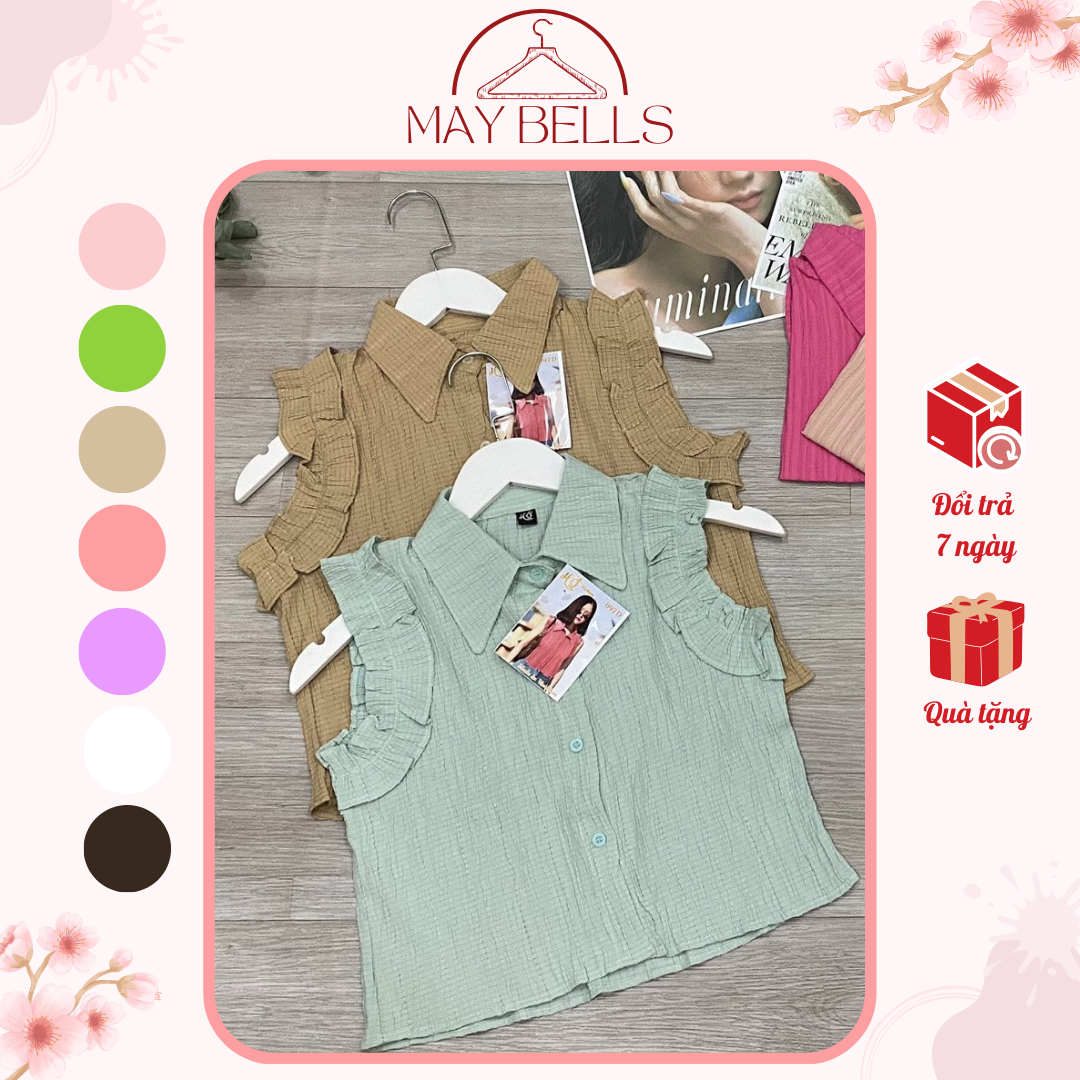 Áo kiểu nữ sát nách viền bèo dáng lửng croptop đũi gân mềm, áo nữ sát nách cổ vest nhiều màu may bells fashion
