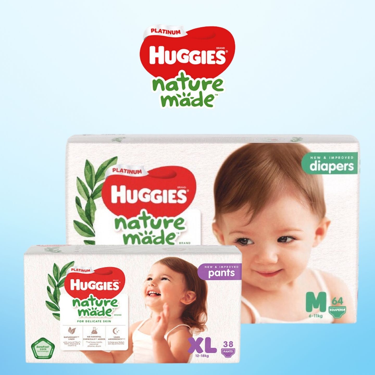 (Mẫu mới) TÃ / BỈM DÁN QUẦN HUGGIES NATURE MADE ĐỦ SIZE NB/M/L/XL/XXL
