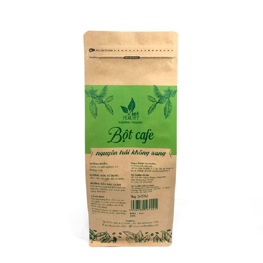 Bột cà phê enema (nguyên trái không rang) Viet Healthy 1kg, dùng cho coffee enema thải độc đại tràng, gan, làm đẹp da