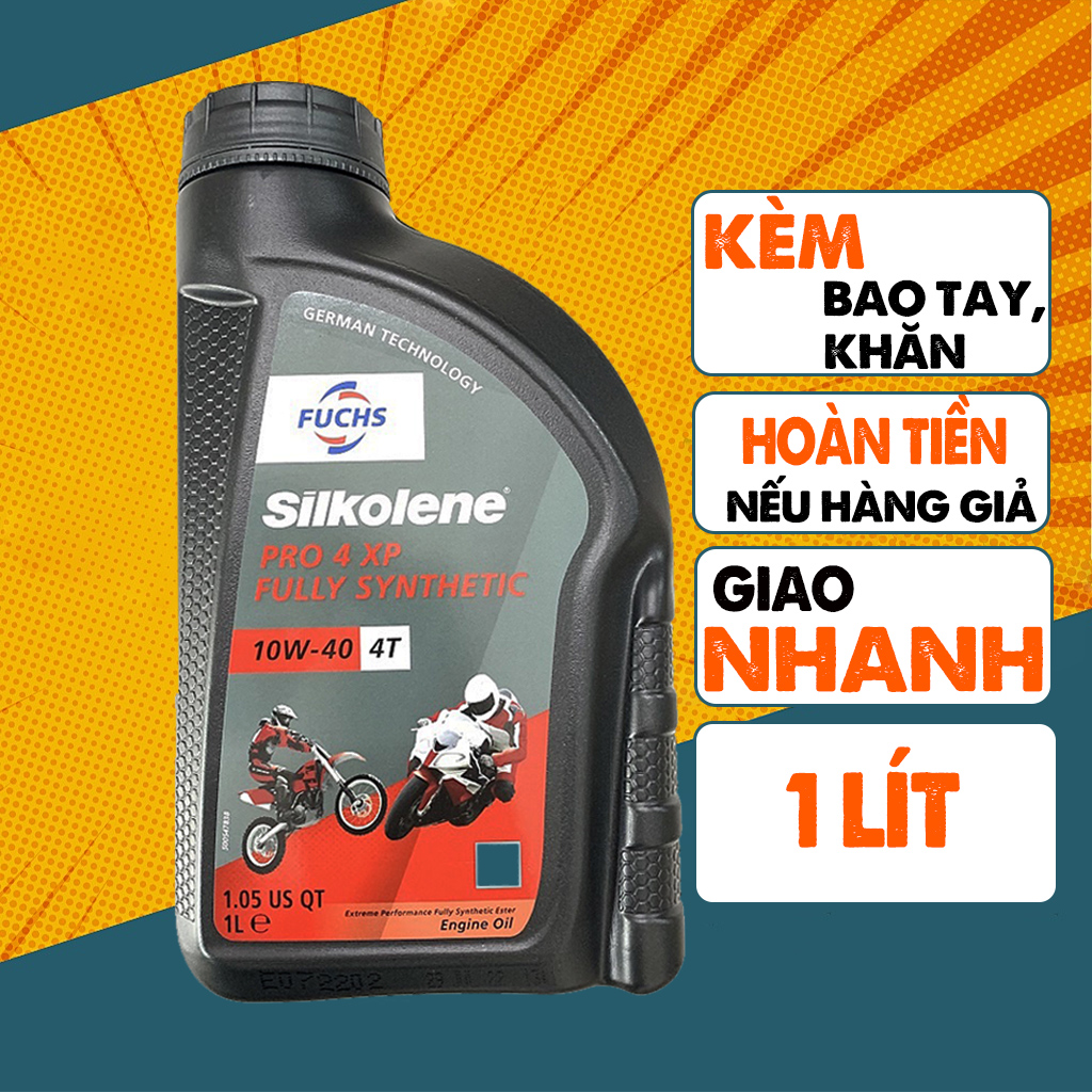 Nhớt Fuchs Silkolene 10W40 1 Lít, Nhập EU, Màu Đỏ, Nhớt Xe Máy Full Tổng Hợp Cho Xe Chạy Êm, Mát, Phù Hợp Xe Đi Phố Và Tuor, Dùng Được 3000Km