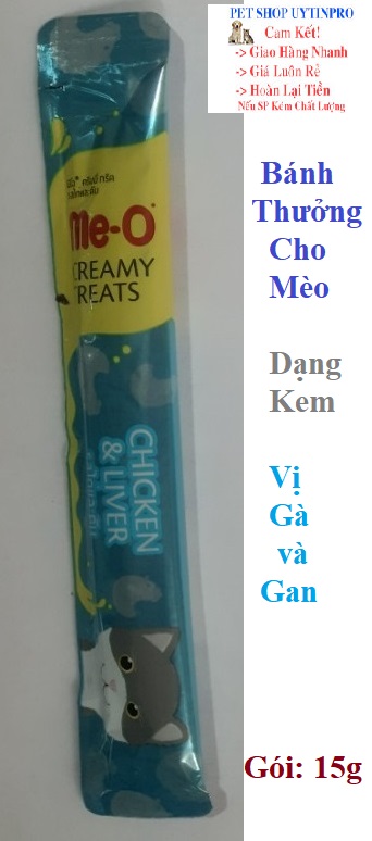 [Hoàn tiền 10%]  BÁNH THƯỞNG CHO MÈO Dạng kem Me-o Vị gà và gan Gói 15g Xuất xứ Thái lan - Pet shop Uytinpro