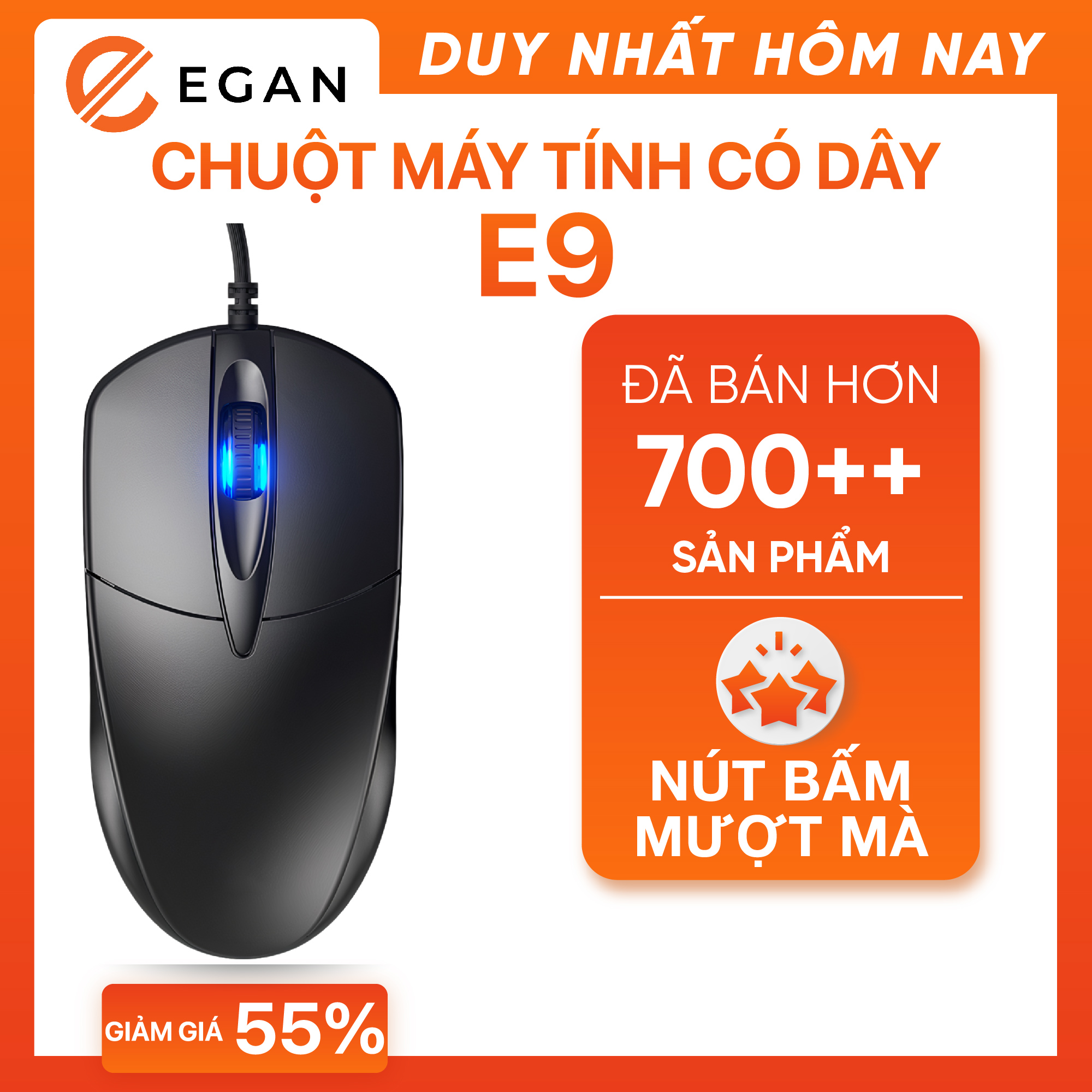 Chuột máy tính có dây cho laptop E9 - Độ nhạy cao và chính xác, nút bấm mượt mà và bền bỉ, tương thích đa nền tảng, bảo hành 12 tháng