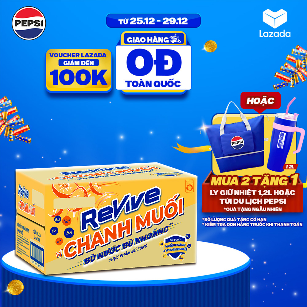  Thùng 24 Chai Nước Điện Giải Thể Thao Revive Chanh Muối  390ml chai  