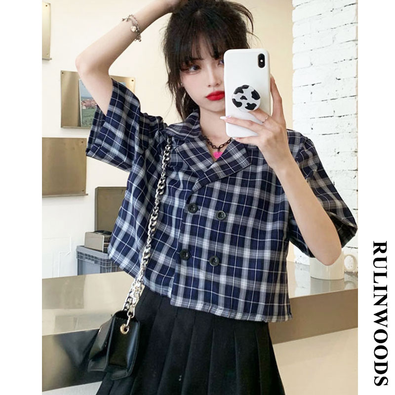 RULINWOODS blazer ngắn tay hàn quốc crop blazer nữ phù hợp với nữ áo khoác của phụ nữ Áo khoác nữ Cropped Suits