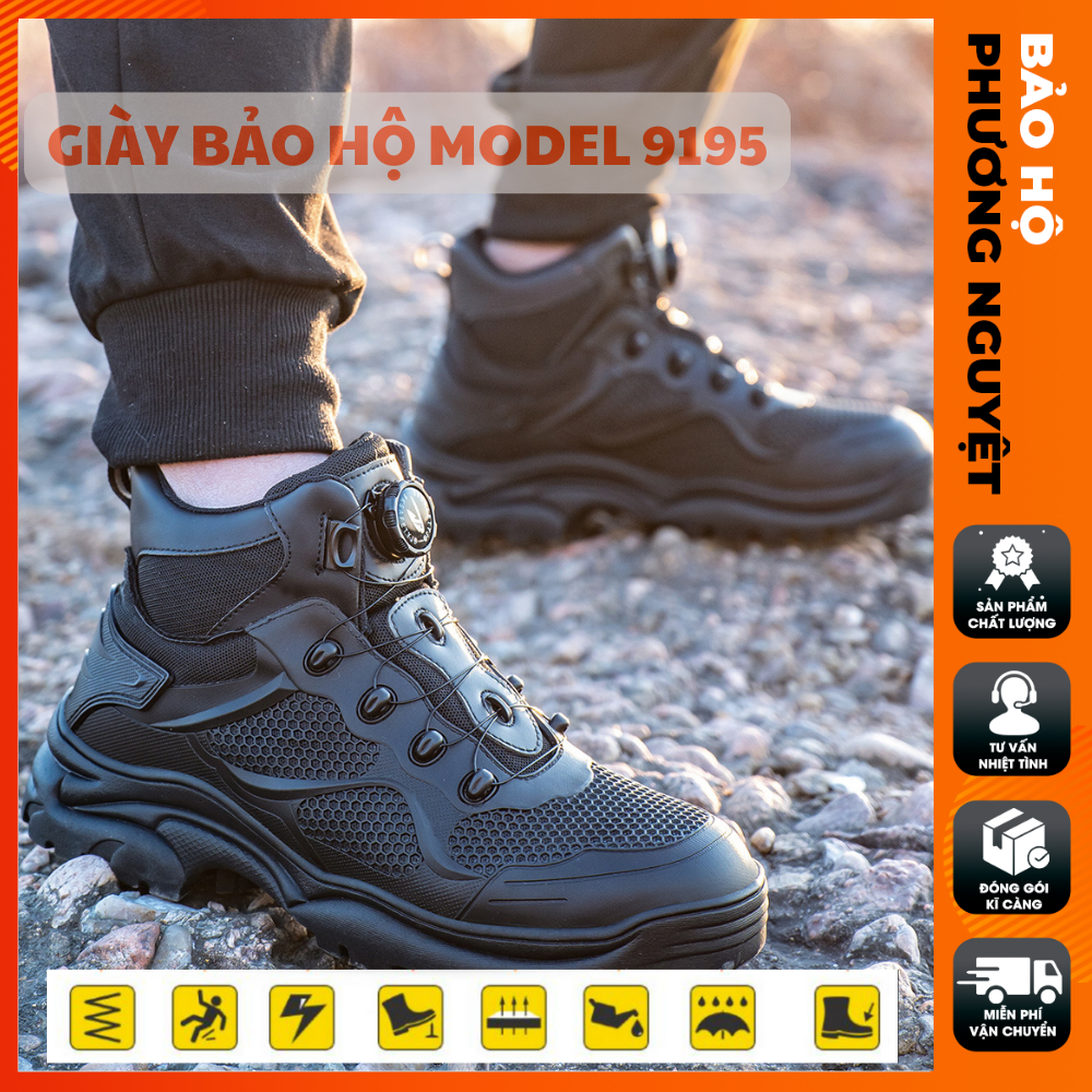  Giày bảo hộ lao động  giày leo núi cao cổ kiểu dáng thể thao JB9195 chống đinh mũi thép có núm vặn điều chỉnh 