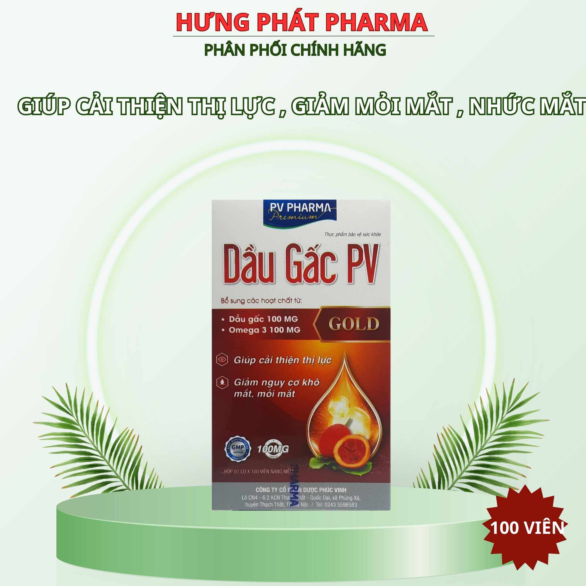 Dầu gấc pv sáng mắt 100 viên hộp 100 viên