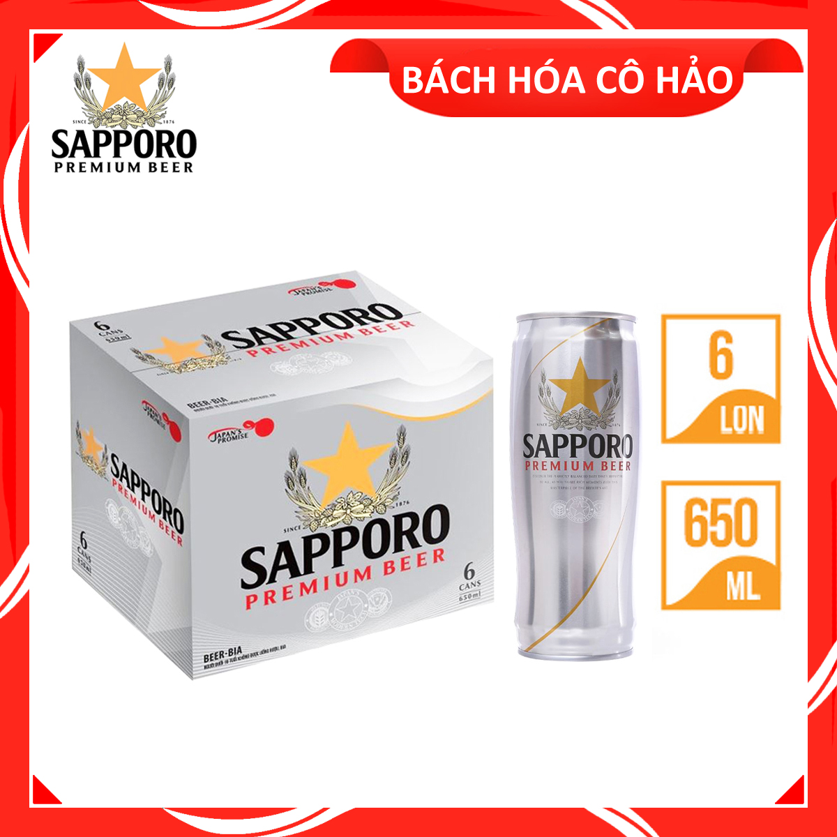 THÙNG 6 LON BIA SAPPORO PREMIUM BEER 650ML