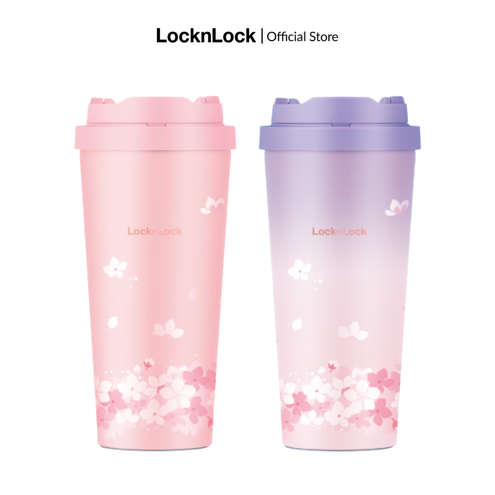 Bình giữ nhiệt Lock&Lock Energetic one-touch tumbler 550ml-400ml LHC3249 (phiên bản Peach Blossom) - Nắp bật 1 chạm, giữ lạnh 13h - Hàng chính hãng