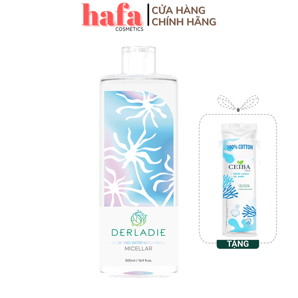 Nước Tẩy Trang Derladie Cleansing Water Witch Hazel 500ml + Tặng Kèm Bông Tẩy Trang 80 miếng Bất Kỳ