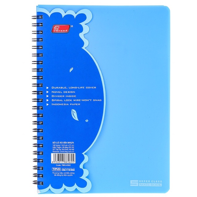 SỔ LÒ XO BÌA NHỰA GRAND   ( CÁC KHỔ A4 , B5 , A5 , A6 )  ( màu ngẫu nhiên )