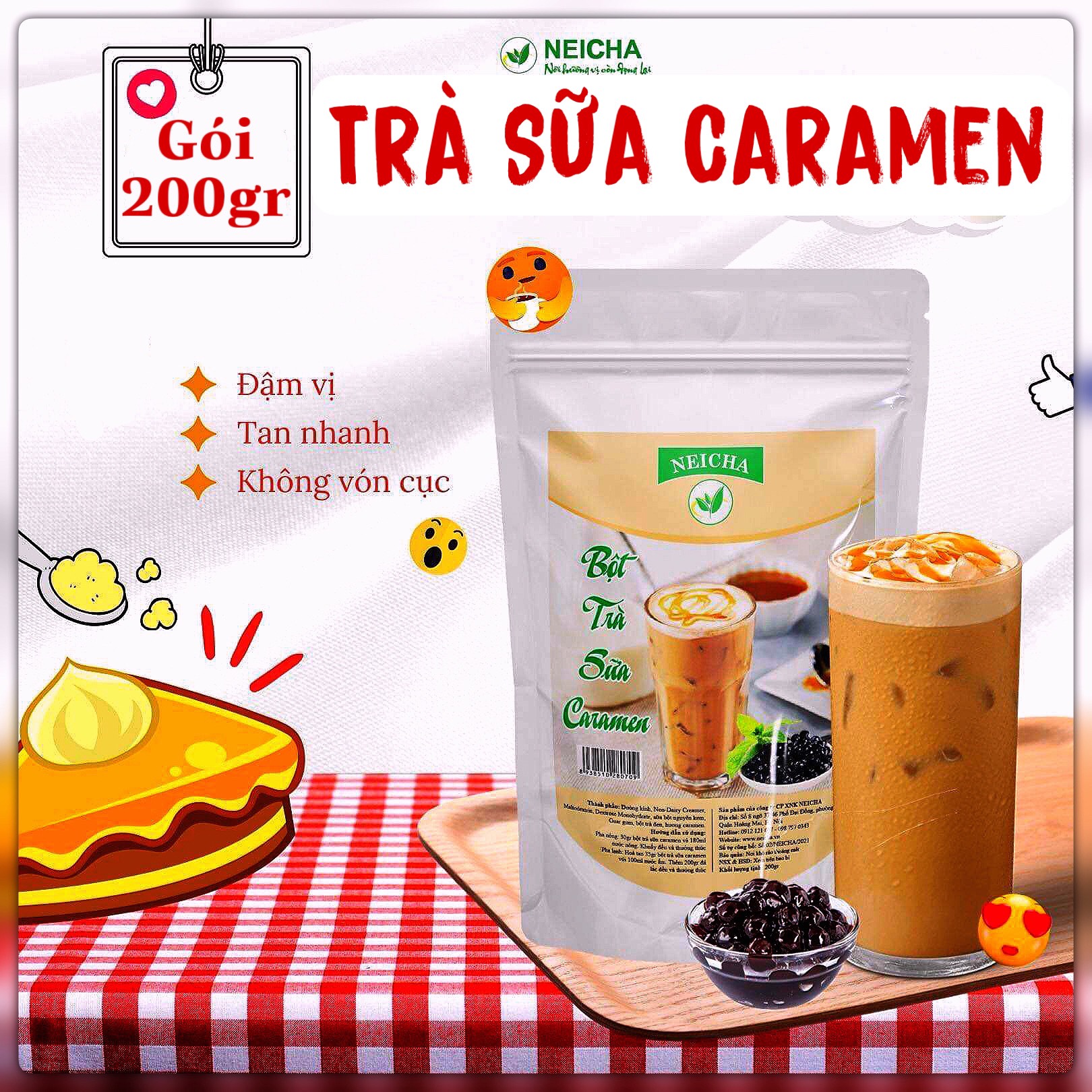 [Hàng Chính Hãng]Trà Sữa Neicha Vị Caramen gói 200gr/ Bột trà sữa PHA SẴN TIỆN LỢI, thơm ngon chuẩn 