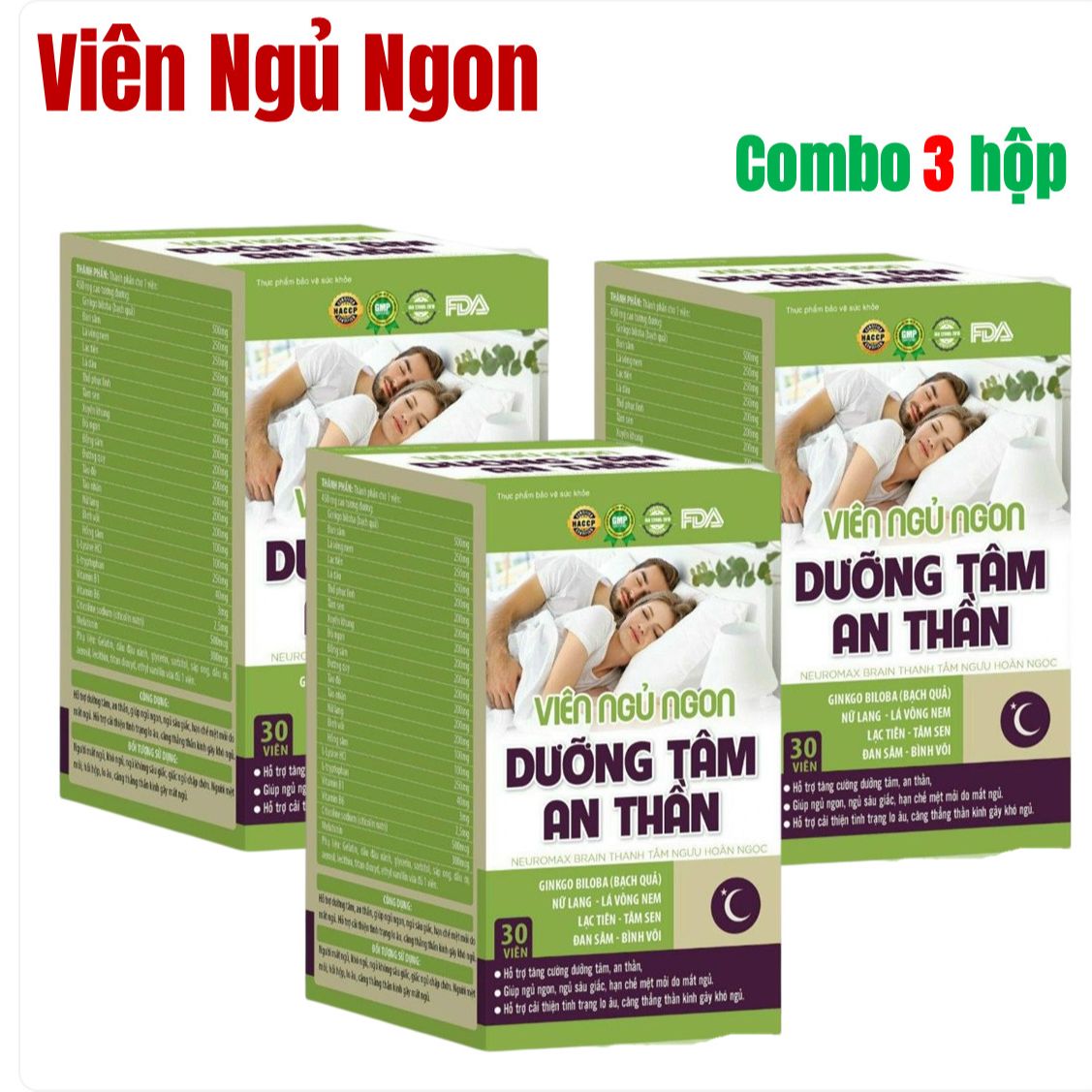 Combo 3 hộp viên uống dưỡng tâm an hỗ trợ dưỡng tâm an thần giảm căng thẳng giúp ăn ngủ ngon và sâu giấc - dược phẩm bách lộc
