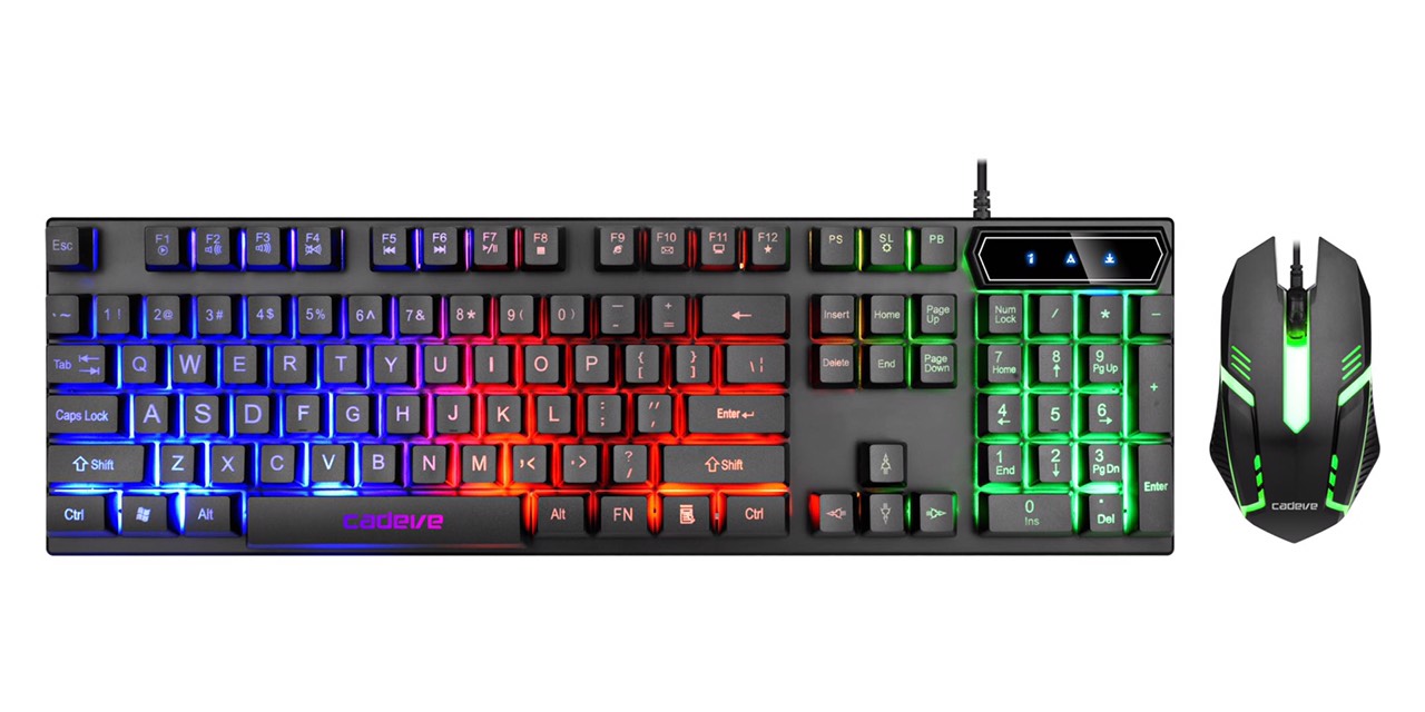 Bộ bàn phím giả cơ và chuột chuyên game cadeve 9122 led 7 màu - màu đen