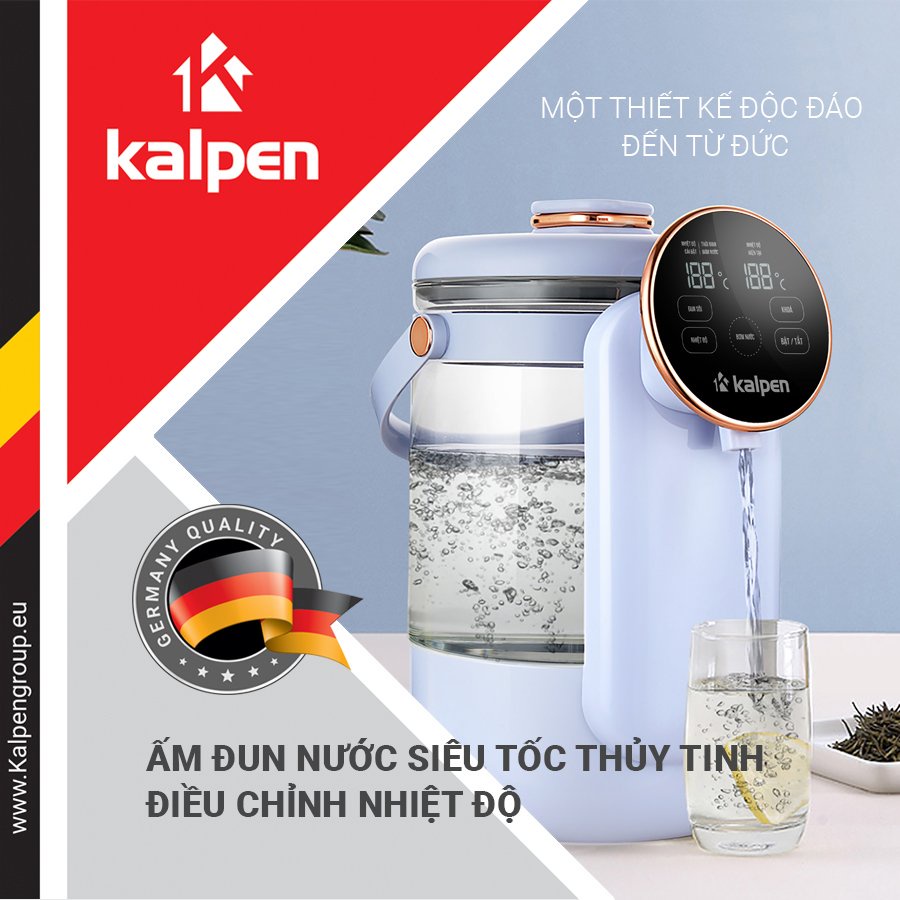 Bình thuỷ điện điều chỉnh nhiệt độ kalpen kk99 dung tích 2.5l, màn hình cảm ứng, công nghệ đức - bảo hành 12 tháng