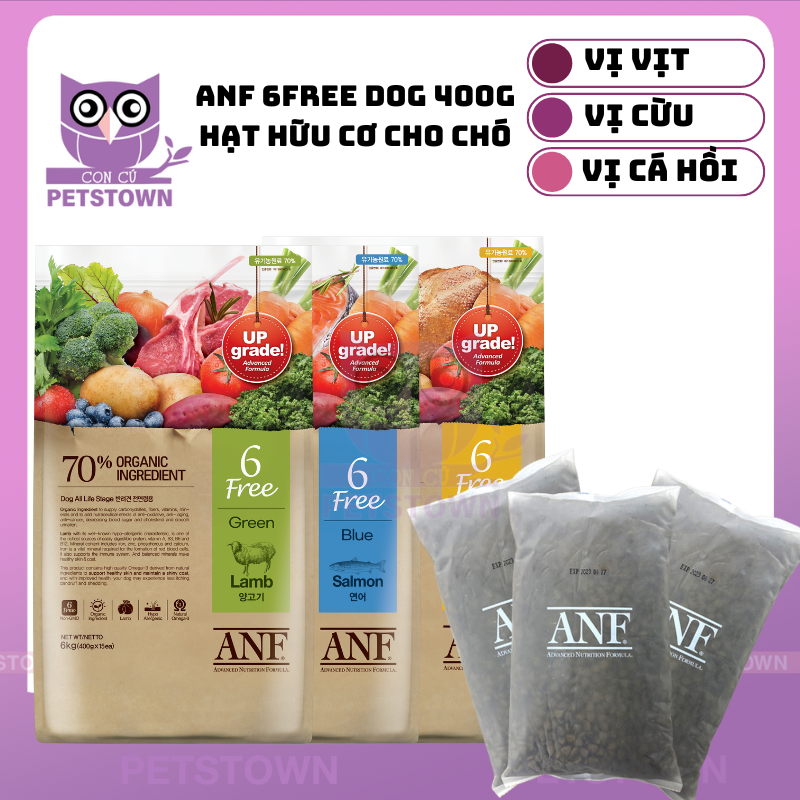 Anf 6 free dog - thức ăn hạt hữu cơ cao cấp cho chó mọi lứa tuổi vị cá hồi/cừu/vịt