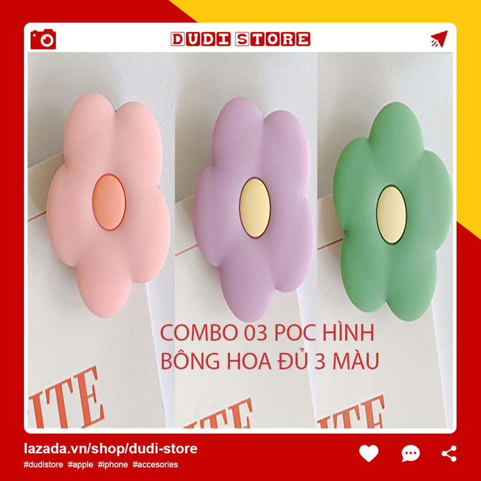 Combo 03 Poc giá đỡ điện thoại iRing Poc đa năng hình bông hoa có đủ 3 màu siêu kute thiết kế hình nhẫn độc đáo có thể thu gọn Dudi Store