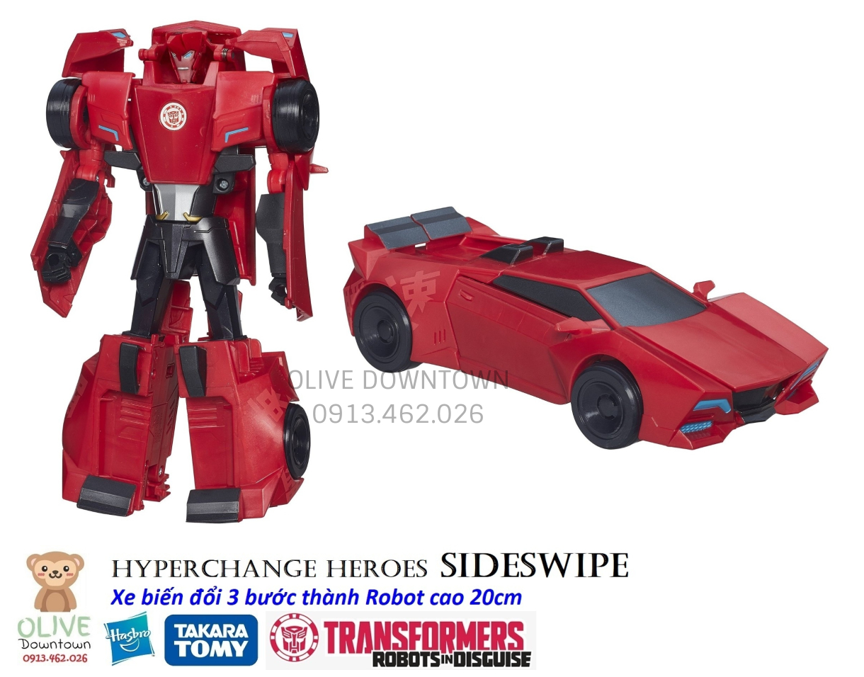 SIDESWIPE * Robot 20cm lắp ráp thành SIÊU XE màu đỏ - Transformers dòng Robot-In-Disguise