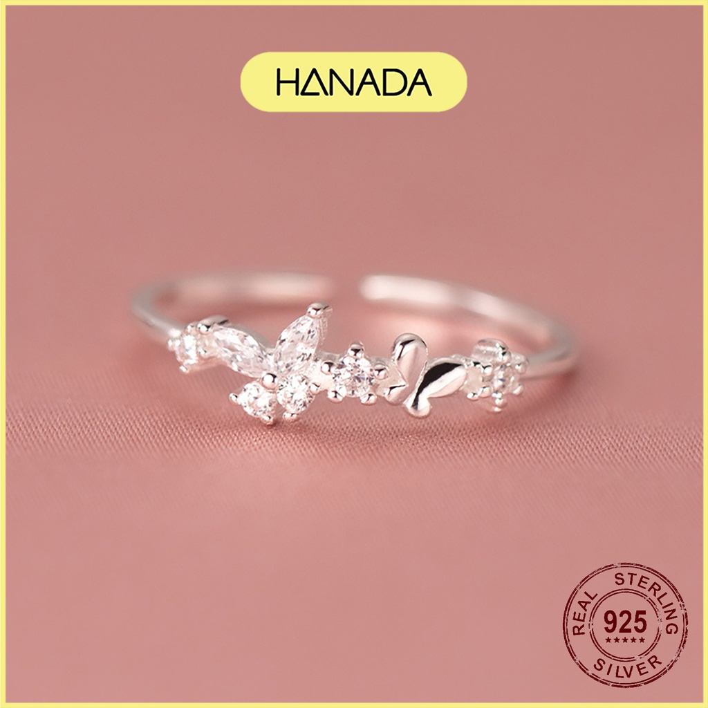 Nhẫn bạc 925 hanada hoa đá đơn giản tiểu thư 1024