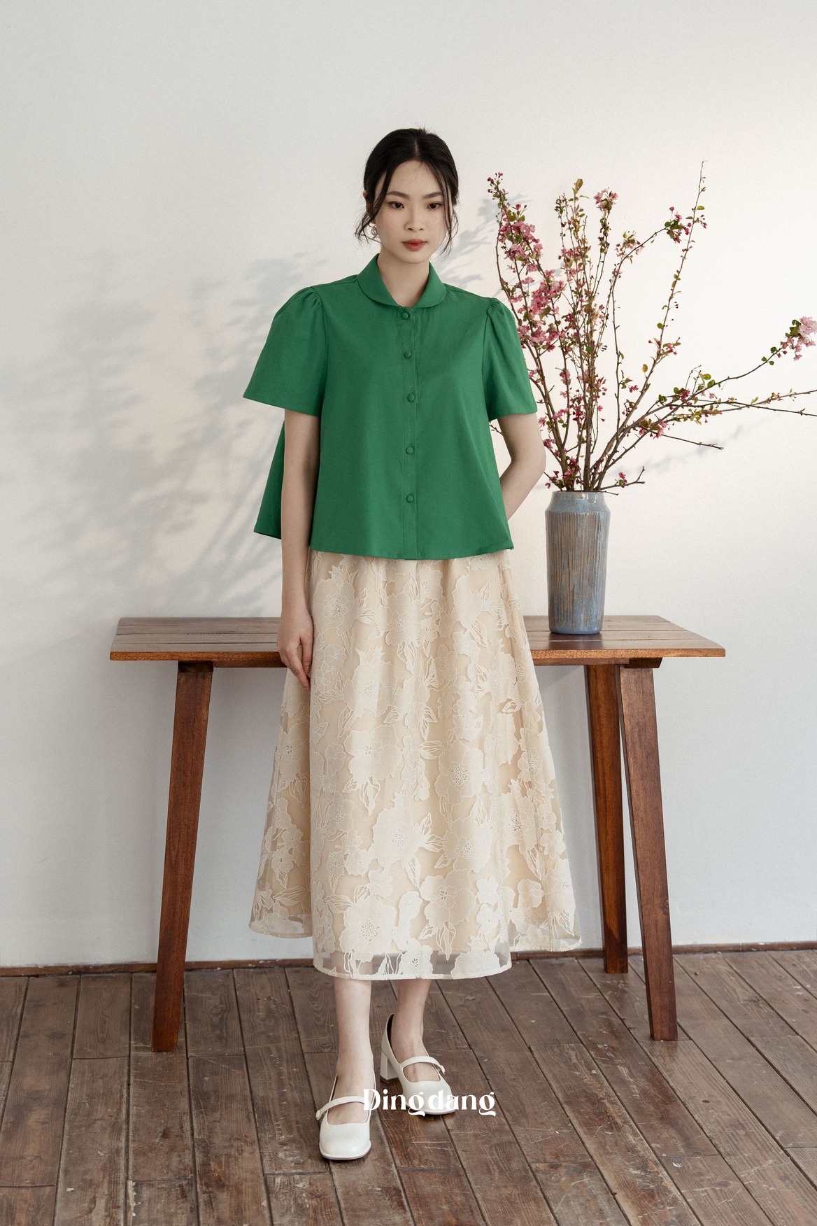 Áo sơ mi linen cổ sen - Đing Đang