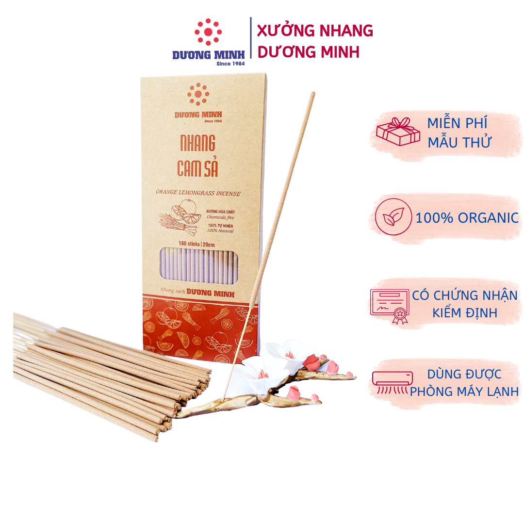 Nhang thơm cam sả dịu nhẹ Dương Minh 20cm và 30cm - nhang sạch ít khói tự nhiên không hóa chất