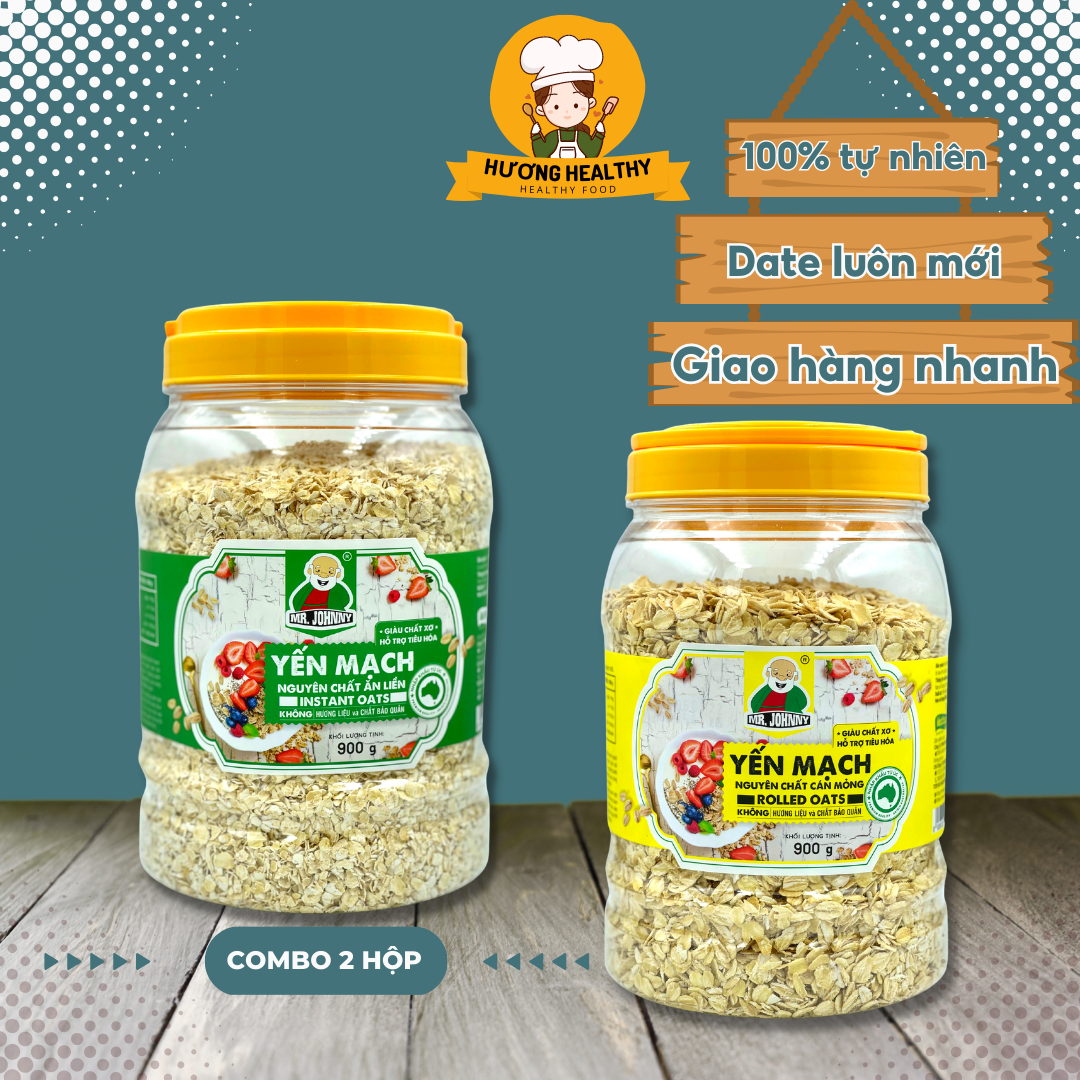 Combo 2 hộp 900g Yến Mạch nhập khẩu Úc chính hãng Mr Johnny - Ăn kiêng hỗ trợ giảm cân eatclean healthy nấu ăn