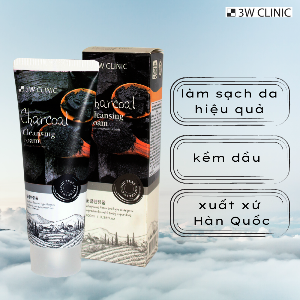Sữa rửa mặt Than Hoạt Tính  3W Clinic Charcoal Cleansing Foam 100ml