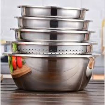 Combo 5 cái thau rổ - bộ thau rổ inox 5 món - thau rổ nhà bếp inox - bộ rổ giá 5 món tròn đồ gia dụng - gồm 5 chậu với 5 kích cỡ khác nhau - bảo hành uy tín 1 đổi 1 tại bambo'store