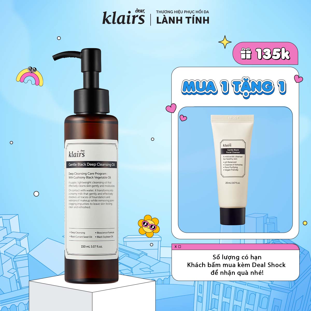 Dầu tẩy trang DEAR, KLAIRS GENTLE BLACK DEEP CLEANSING OIL 150ml